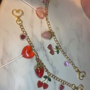 Heart and Cherry Gold Charm Purse Chain